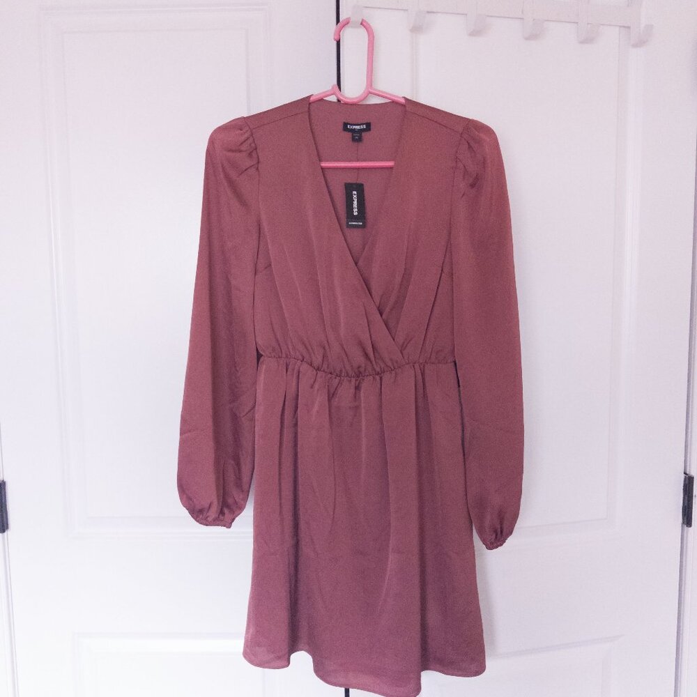 Express XS Womens Cocktail Dress - NEW (Dusty Pink/Rose V-Neck Wrap Dress)